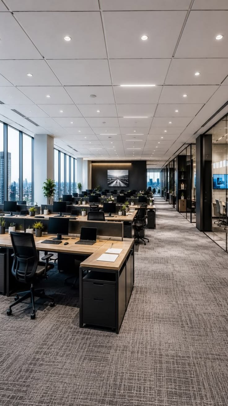Executive office interior with wooden panelling